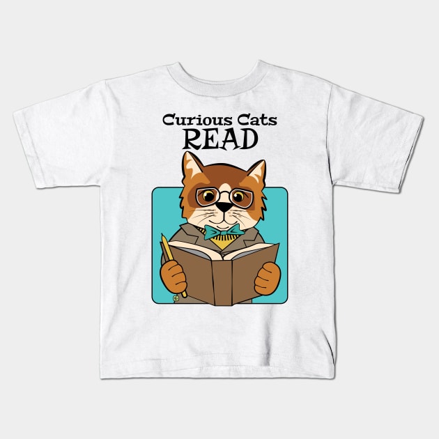 Curious Cats Read Kids T-Shirt by Sue Cervenka